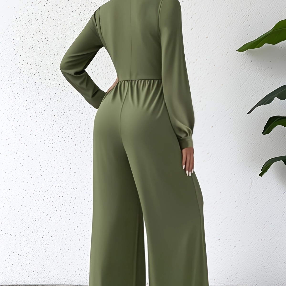 Women's  Elegant V Neck Cross Tie Waist Jumpsuit - Image 4