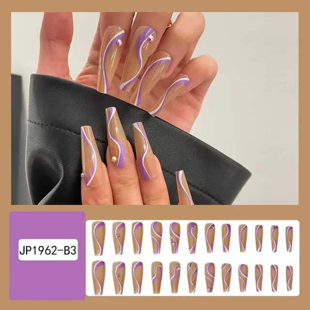 Ultra long Flat Trapezoidal Line Diamond embedded Nail Tip Jp1962B3 Purple - Shop at LoveMi