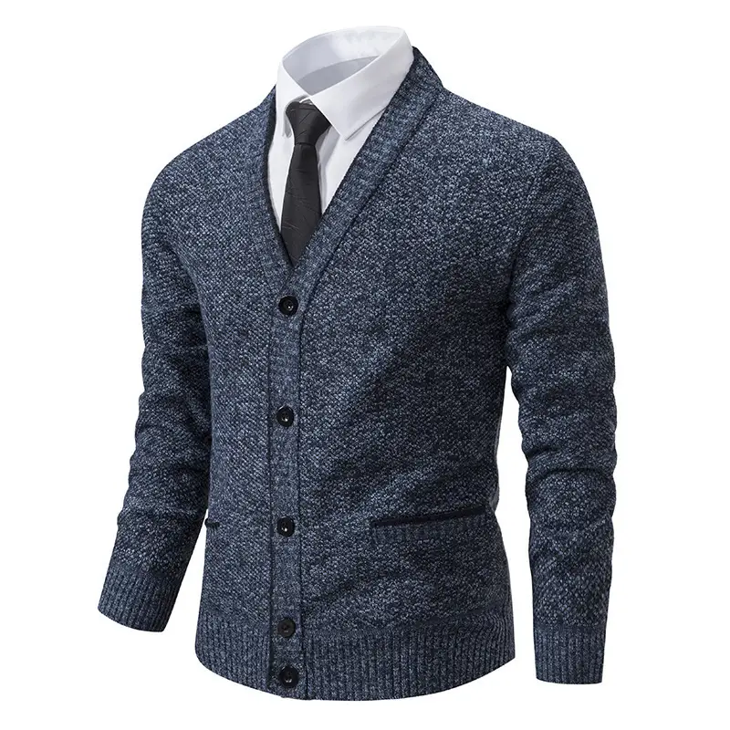 Casual Fleece-lined Cardigan Long Sleeve Youth Stand Collar Sweater Men's Cardigan Coat