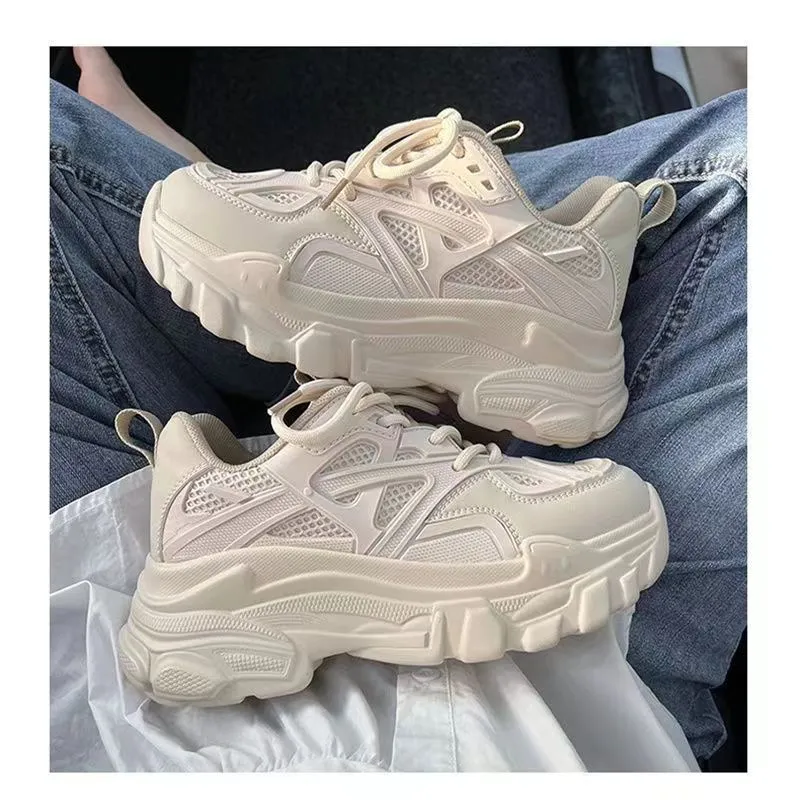 20 Women's Thick Bottom All-matching Sports Elevator Shoes - Beige