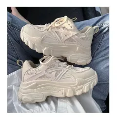 20 Women's Thick Bottom All-matching Sports Elevator Shoes - Beige - View 1