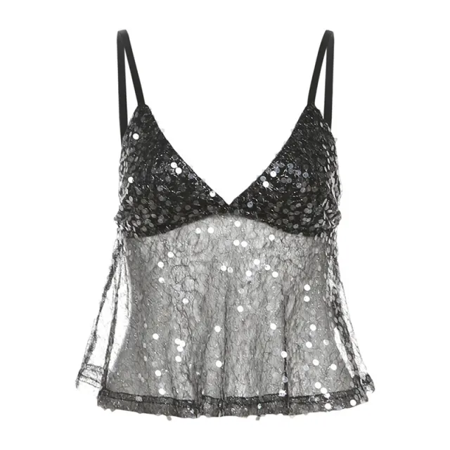 Sequin Sling Collar Backless Short Outerwear Vest Black - Shop at LoveMi