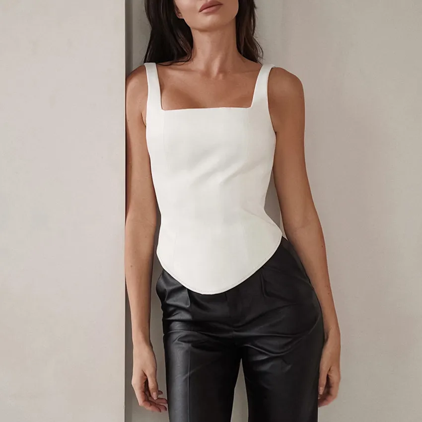 Inner Design White Square-cut Collar Sleeveless Top - White