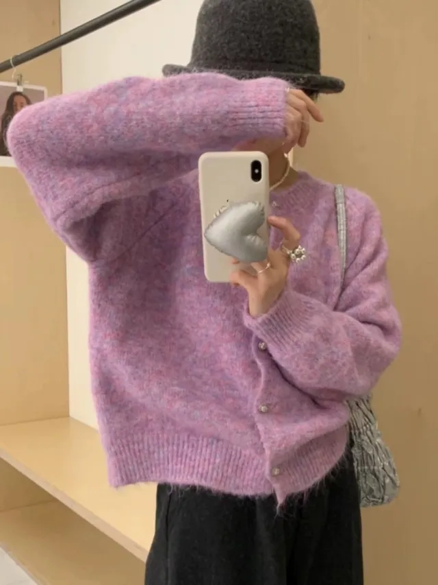 Loose New Casual Round Neck Sweater Coat For Women Purple - Shop at LoveMi
