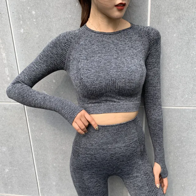 Sports T shirt Quick drying Tight High Elastic Short Seamless Long sleeved Coat Dark Gray - Shop at LoveMi