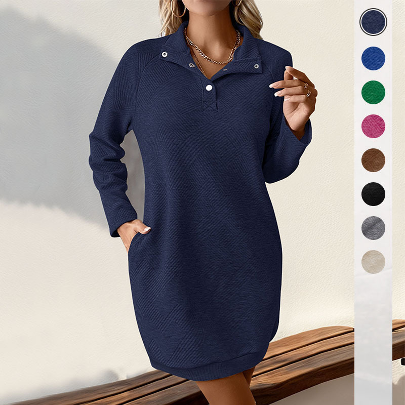 Cross-border Womens Long-sleeve Solid-color Hoodie Dress