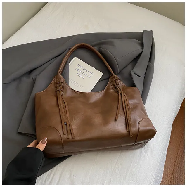 Idle Style Tote Bag Women's Large Capacity Niche Shoulder Brown - Shop at LoveMi