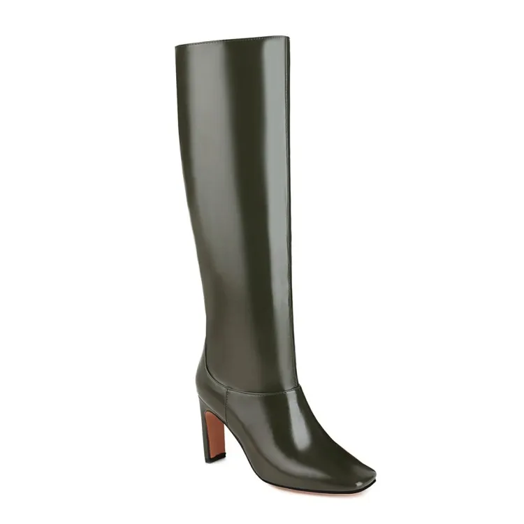 European And American Plus Size Boots Thick Heel Below The Knee - Green