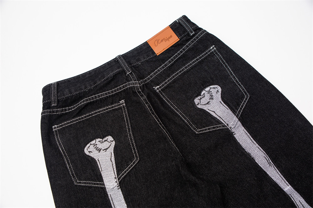 Title 7, Mens Dark Skeleton Embroidery Jeans, Comfortab...