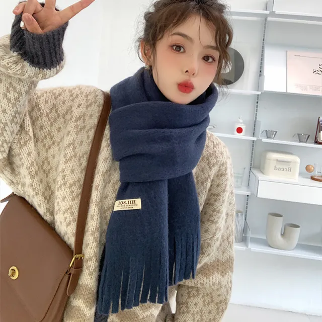 Autumn And Winter Fringe Scarf Women Navy Blue - Shop at LoveMi