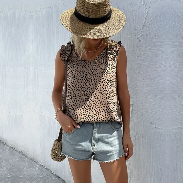 European And American Women's Clothing Summer New Sleeveless Leopard Print Vest Top For Women Khaki - Shop at LoveMi