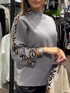 Fashion Women's Turtleneck Long Sleeve Leopard Splicing Top