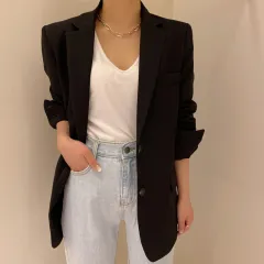 Mid-length Suit Coat Female Casual Suit Top - Black - View 1