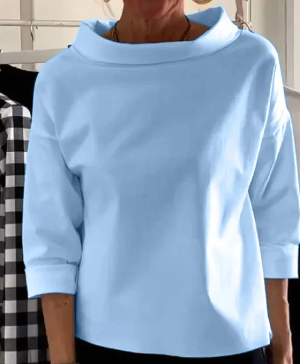 Fleece Shirt Women's Cotton Polyester Long Sleeve Half Turtleneck Women's Sweater Light Blue - Shop at LoveMi