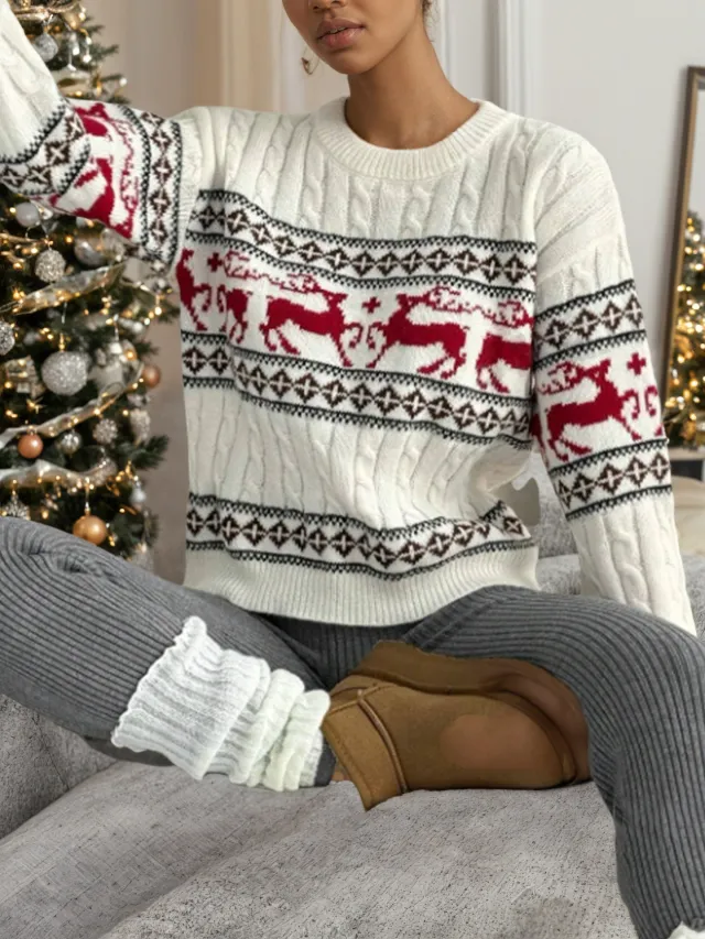 Holiday Atmosphere Christmas Sweater For Women White - Shop at LoveMi