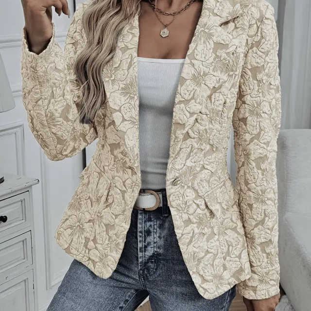 Women's Long sleeved Single button Lapel Fashion Casual Jacket With Lining Apricot - Shop at LoveMi
