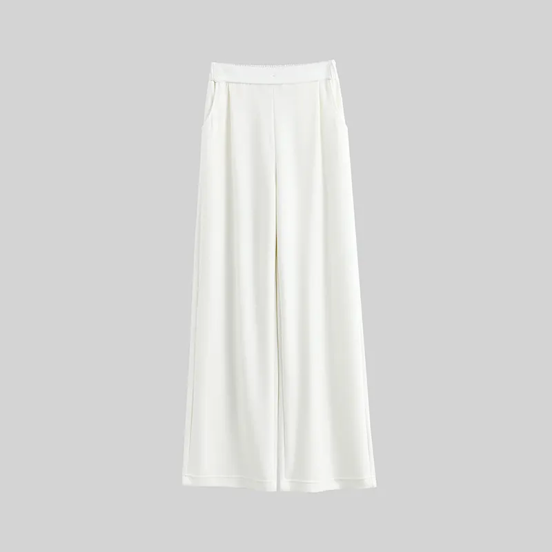 Casual Style High Waist Wide Leg Straight New Casual Pants For Women - Yunxi White