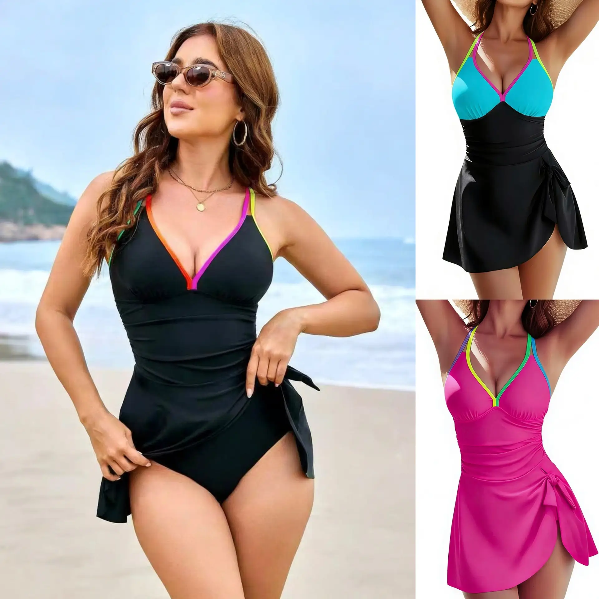 Womens Slimming Tummy-Hiding Plus-Size One-Piece Spa Swimsuit