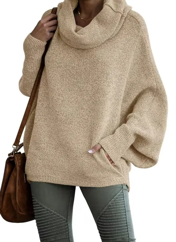 Lantern Loose Long Sleeve Casual Sweater Apricot - Shop at LoveMi