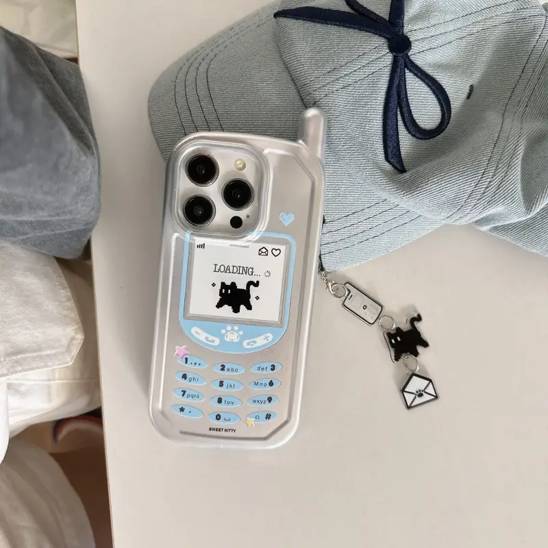 Electroplated Silver Walkie-Talkie Cartoon Black Cat Phone Case