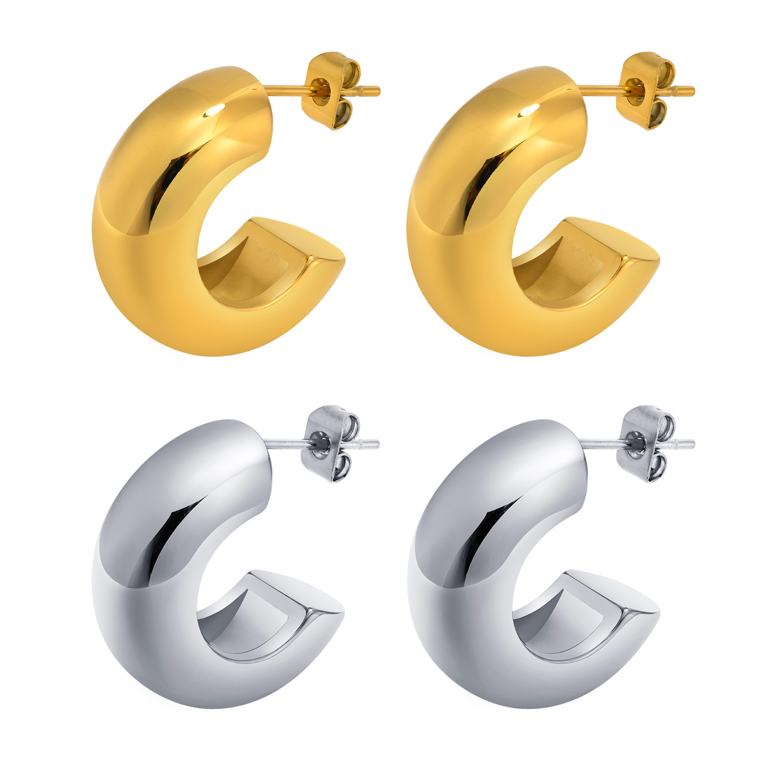 Stainless Steel Light Body C- Shaped Earrings Golden Women's Simple Personality
