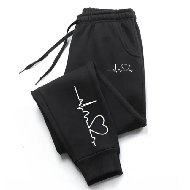 Casual Heart Shape Printed Sports Trousers Black - Shop at LoveMi