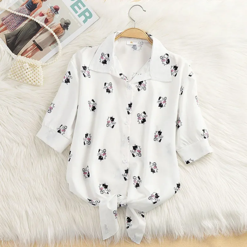 Striped Thin Shirt Women's Bow Outer Tops - White