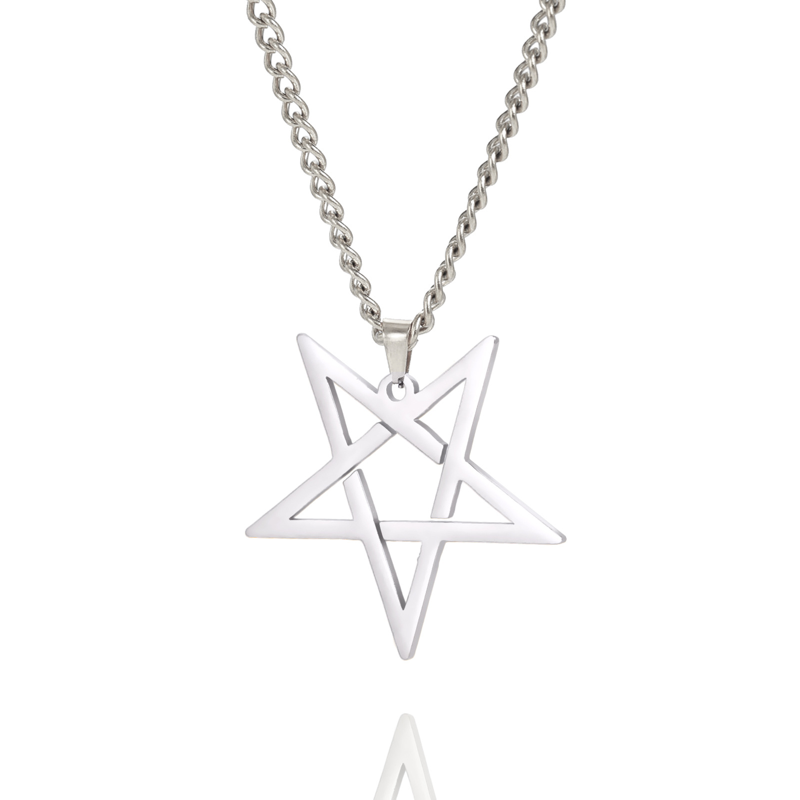 Titanium Steel Cut Hollow Irregular Pentagram Pendant 304 Stainless Steel Necklace
