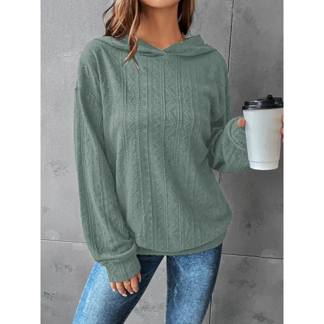 Women's Polyester Hooded Knitted Solid Color Hoodie Green - Shop at LoveMi