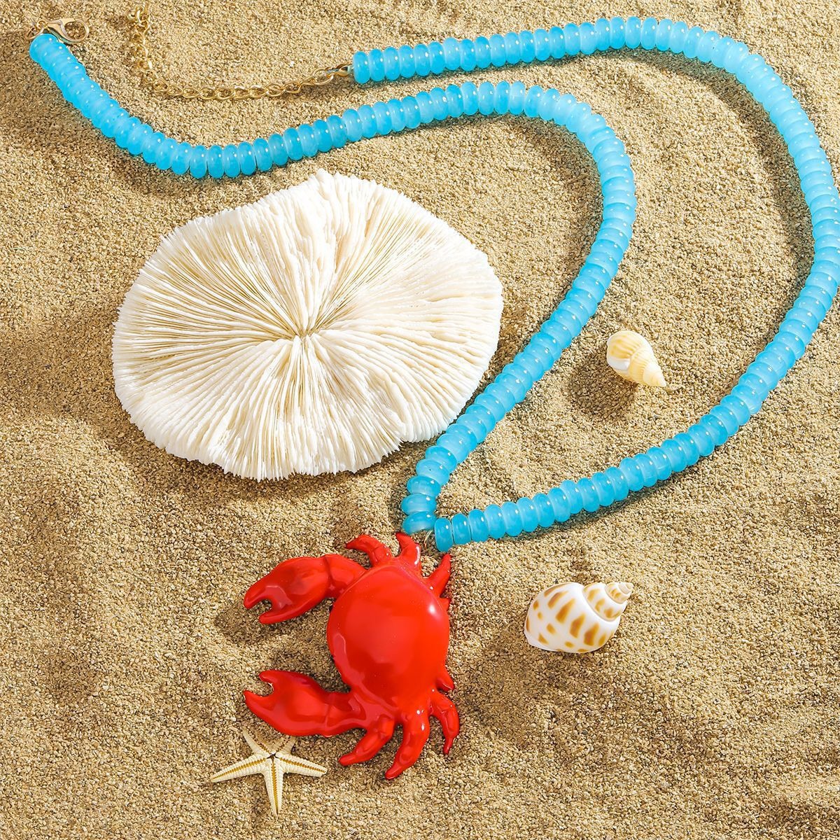 Beach-style Red Crab Bead Necklace
