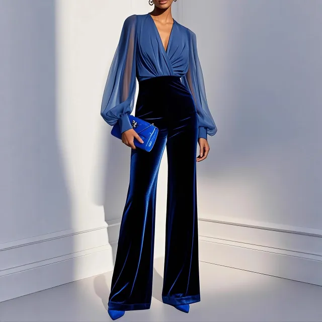Velvet Jumpsuit With An Elegant Sophisticated Vibe Blue - Shop at LoveMi