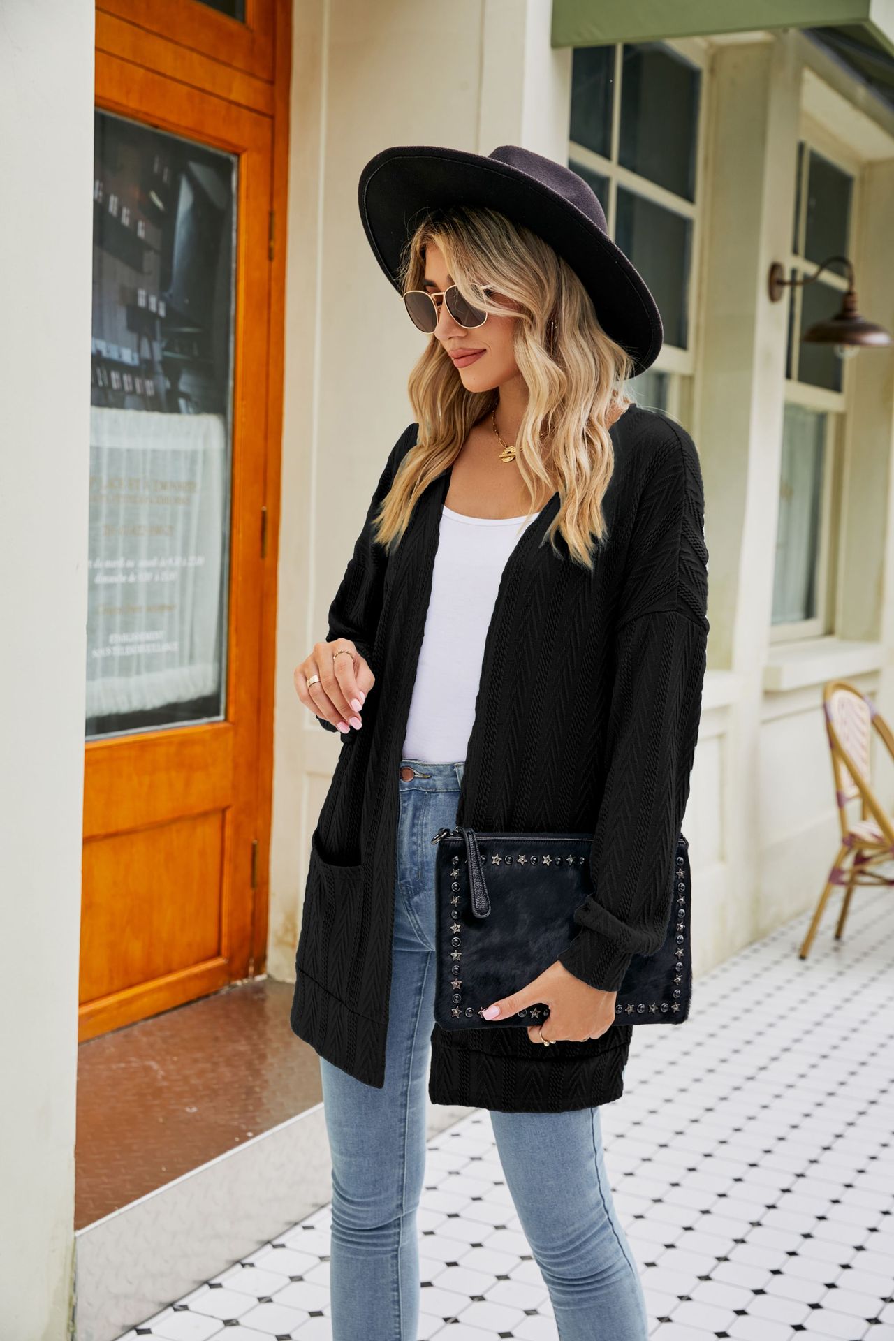 Women's Solid Color Cardigan Sweater Black - Shop at LoveMi