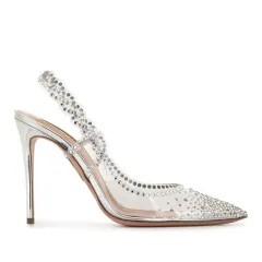 Rhinestone Pointed Toe Low-cut High Heels Rear Empty Stiletto Heel Pumps - Transparent - View 1