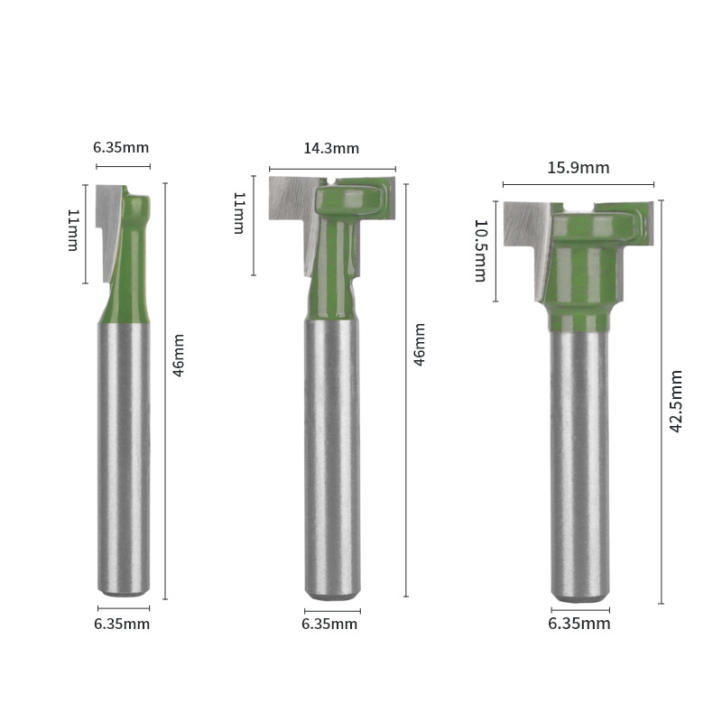 6-piece Set Green Double Blade T-slot Knife Carpentry Milling Cutter