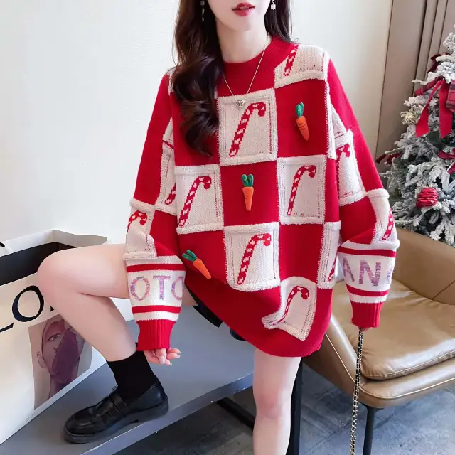 Women's Loose Design Pullover Sweater Red - Shop at LoveMi