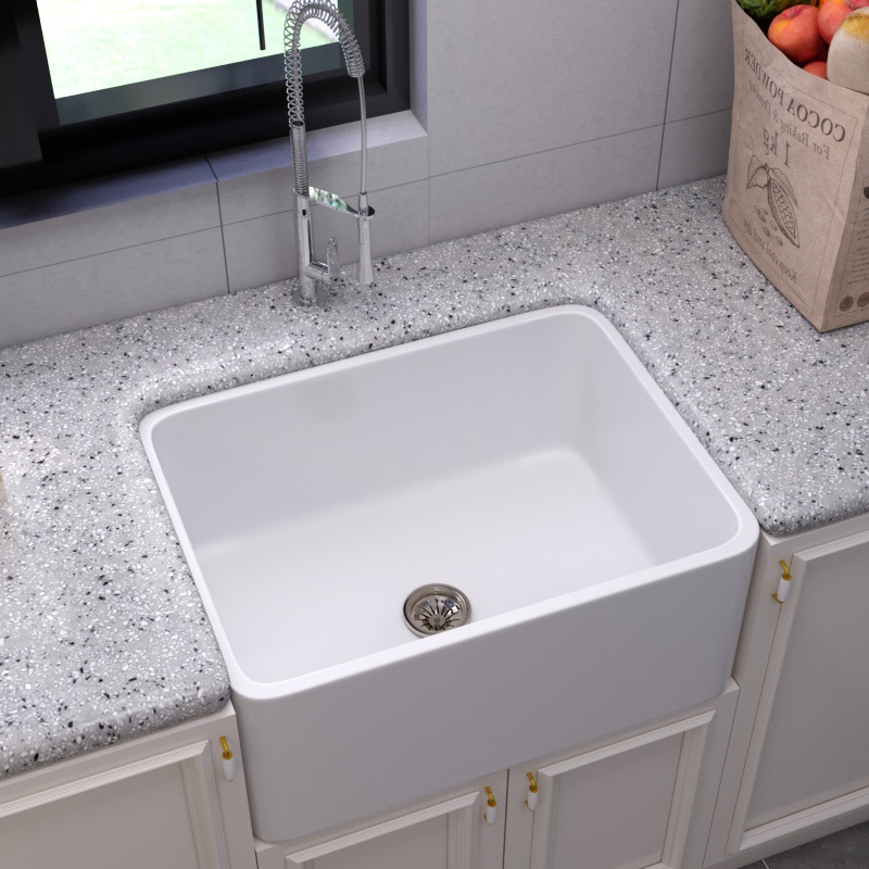 Vertical Smooth Double-sided Ceramic Sink Kitchen Embedded Drop-in Sink