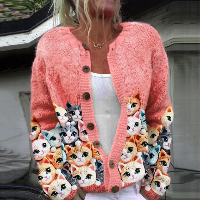 3D Digital Printing Cardigan Knitted Coat Women 2 Colors Xxxl - Shop at LoveMi