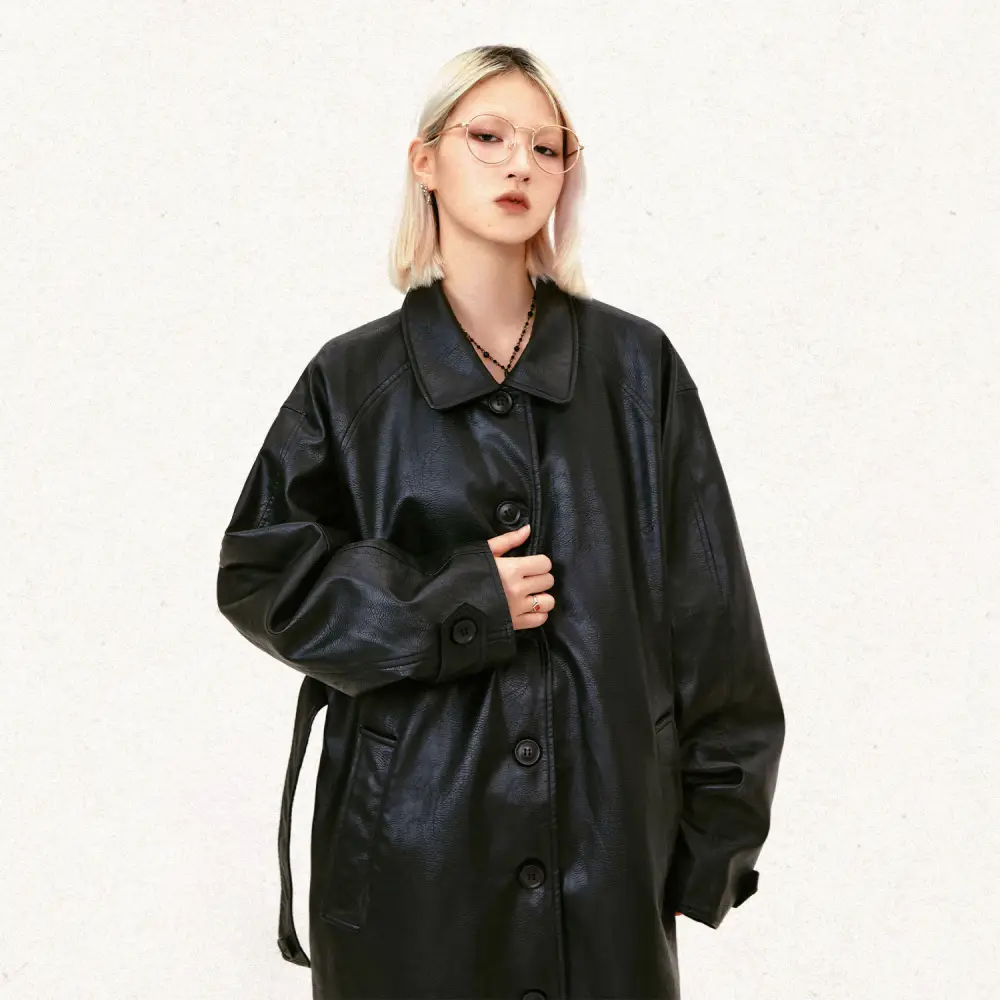 Leather Mid-length Trench Coat Men and Women