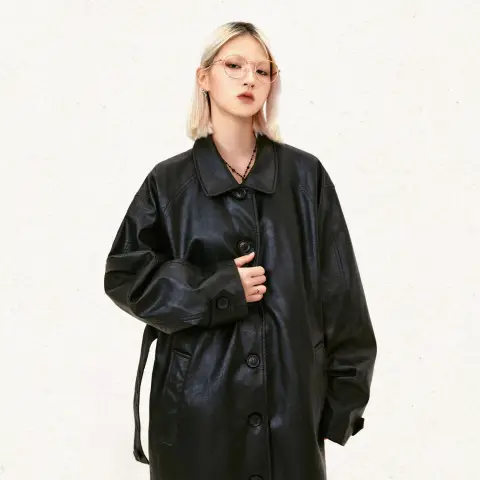 Leather Mid-length Trench Coat Men and Women