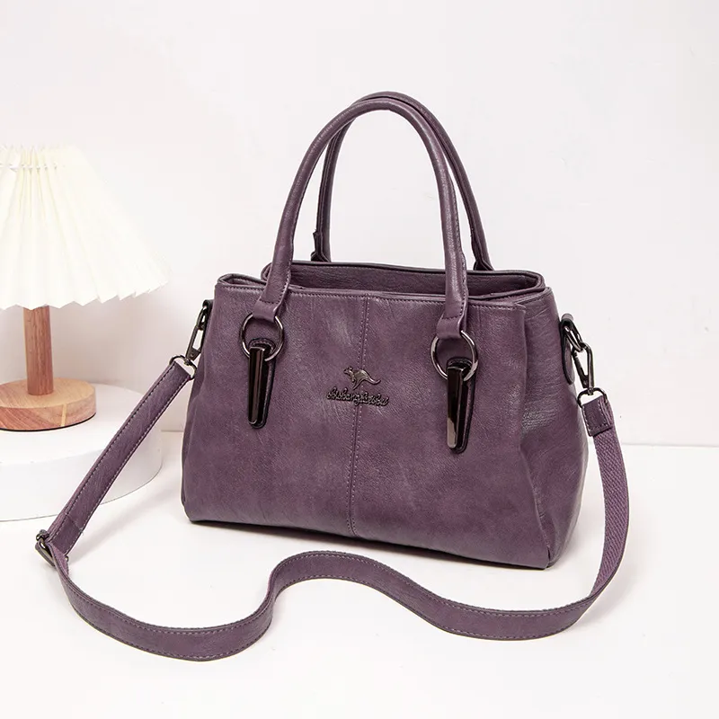 Fashion Large Capacity Women's Crossbody Soft Leather Bag - Purple