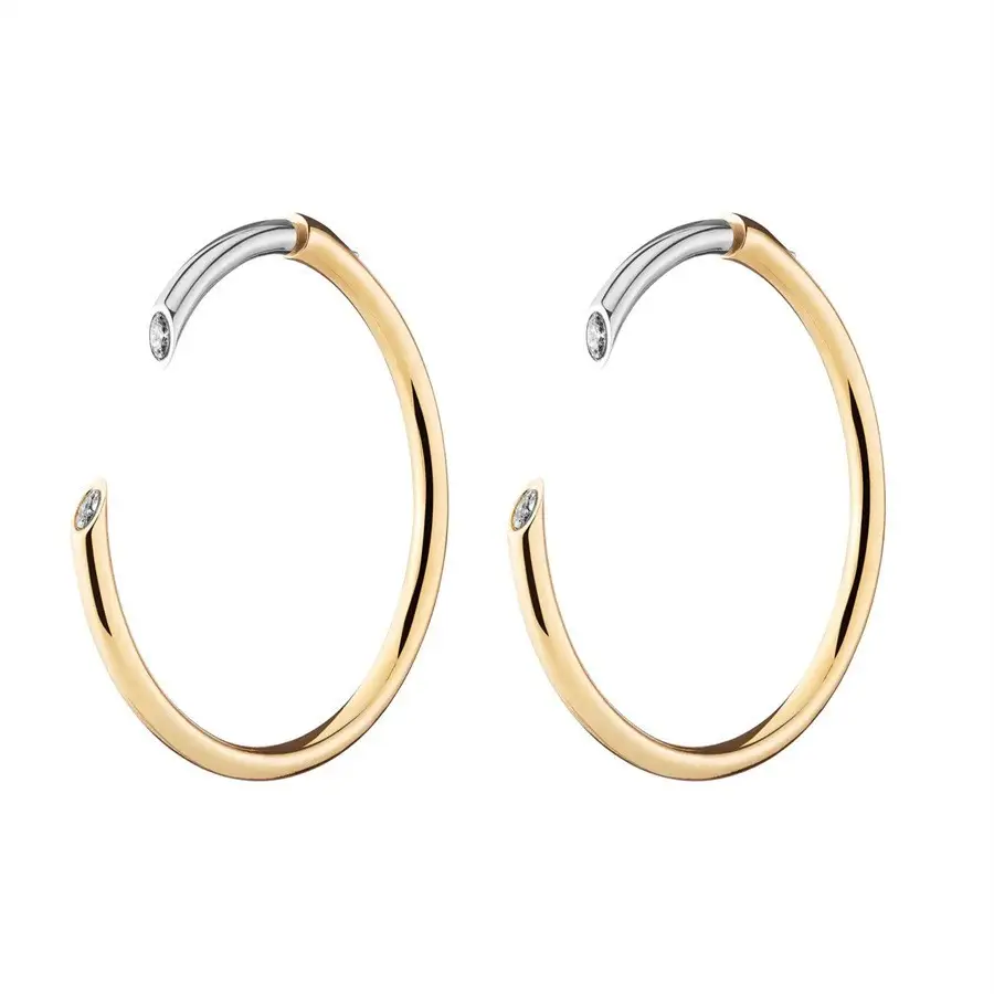 Two-Tone Hoop Earrings with Crystal Accents