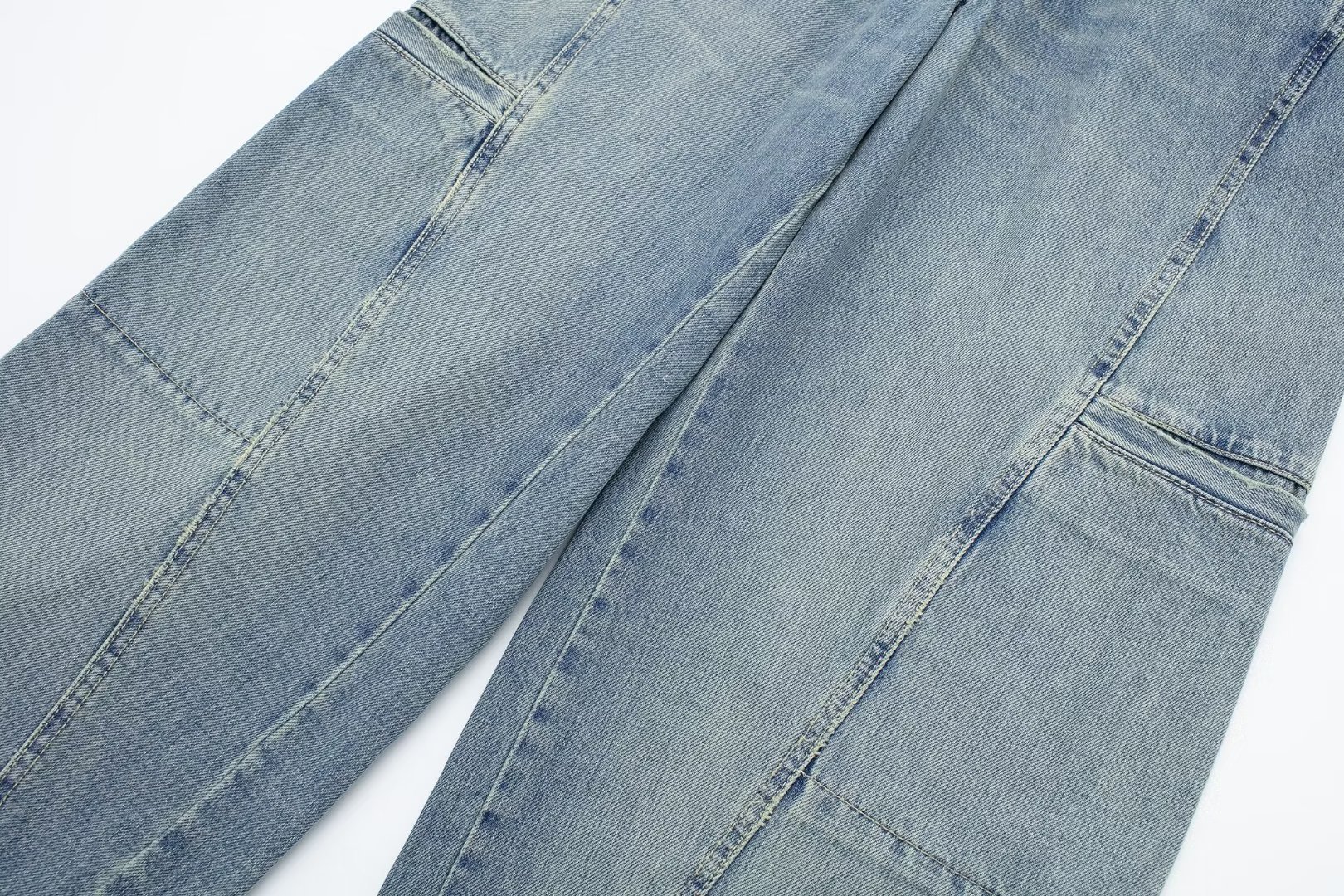 All-match Pocket Overalls Mid-waist Denim Trousers