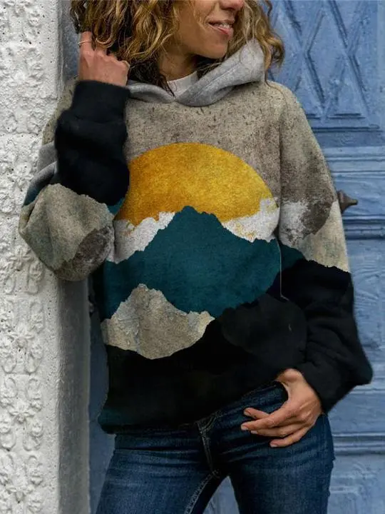 Hooded Long Sleeve Digital Printing Loose Casual Sweater For Women Hot 1 2Xl - Shop at LoveMi