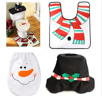 Christmas Style Printed Bathroom Toilet Set Striped Snowman Style - Shop at LoveMi