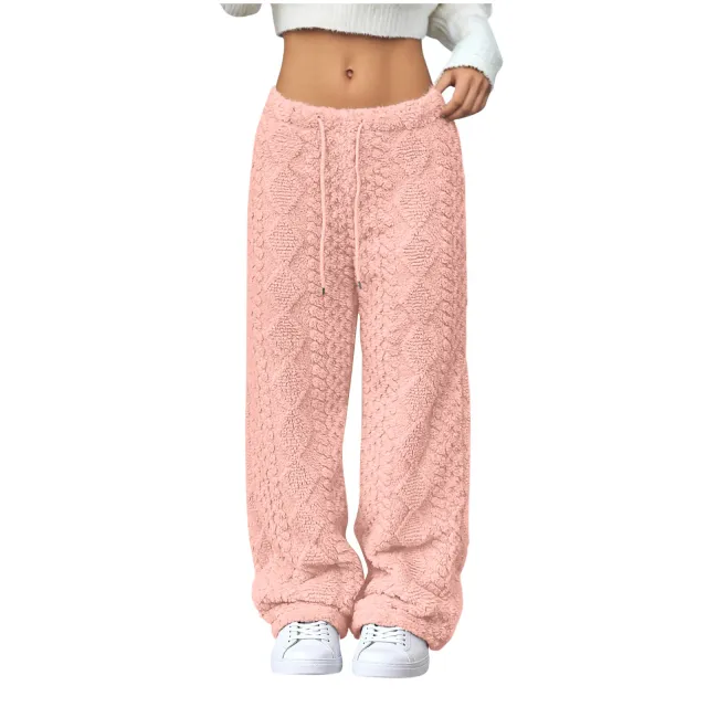 Velvet Padded Loose Straight leg Trousers Pink - Shop at LoveMi
