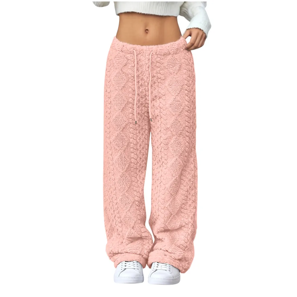 Velvet Padded Loose Straight-leg Trousers - Pink