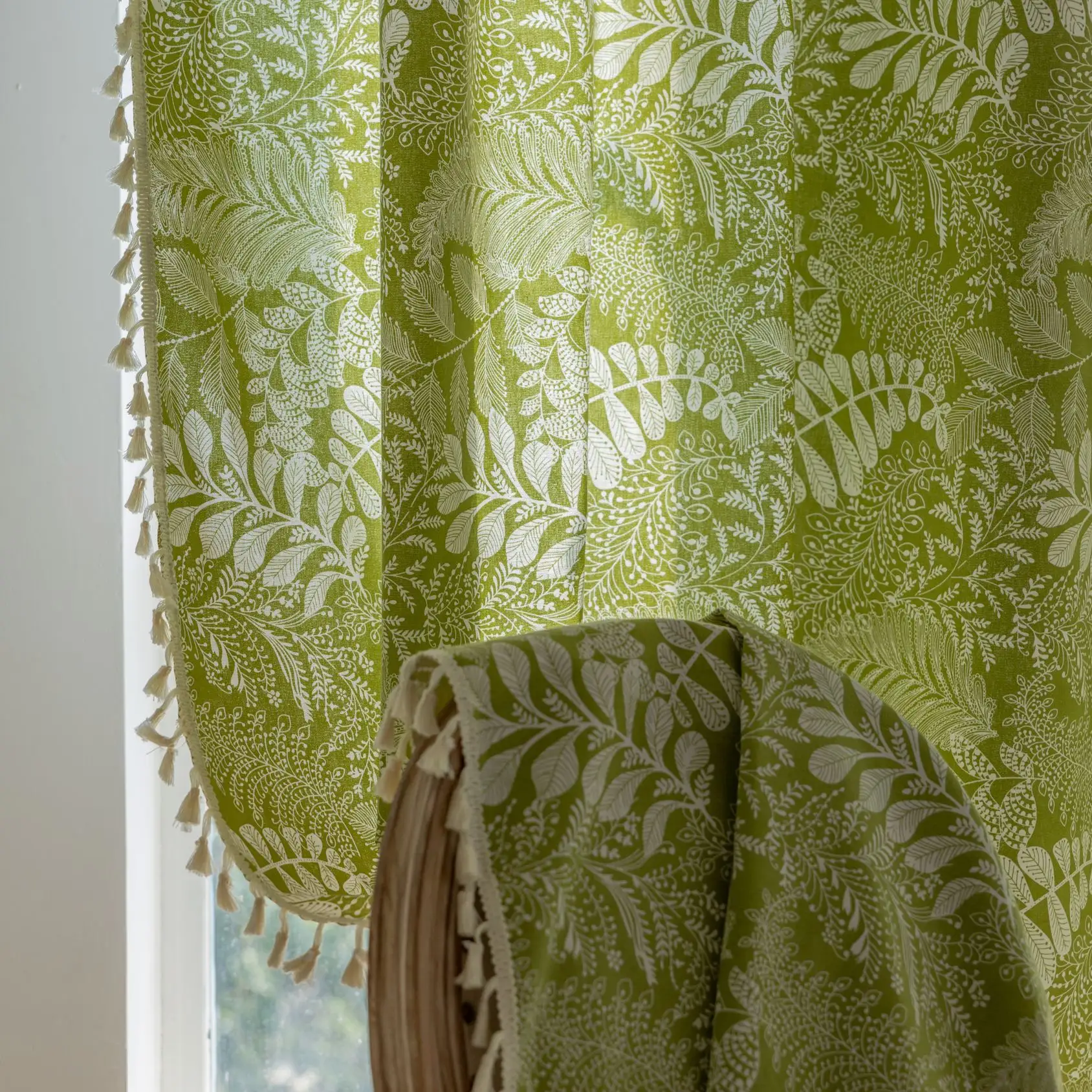 Green Plant Floral American Kitchen Print Fringe