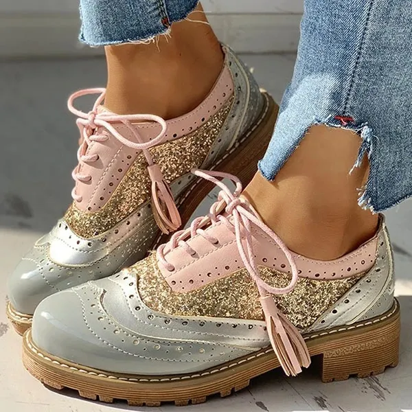 Retro Plus Size Color Matching Casual Flat Shoes Silver - Shop at LoveMi