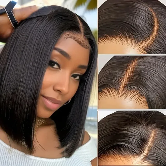 Front Lace Wig Women's Mid length Short Straight Hair Black - Shop at LoveMi