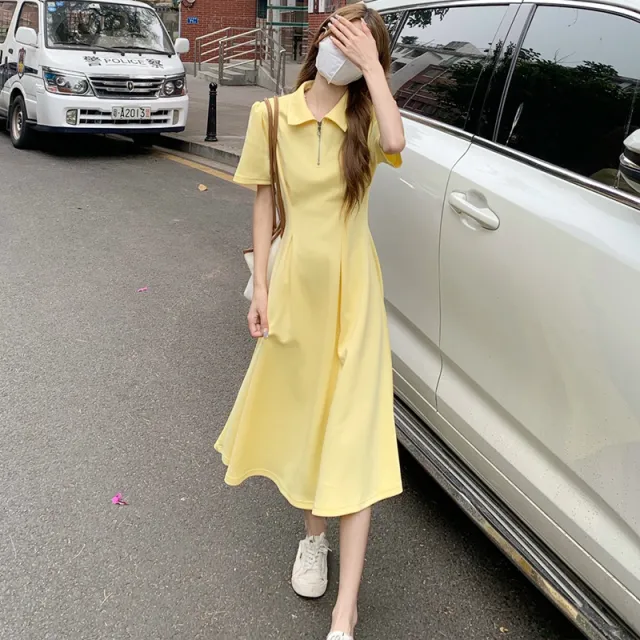 Slightly Fat Pear Shapes Waist Slimming A Line Dress Yellow - Shop at LoveMi